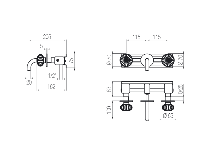 Wall-mounted basin tap