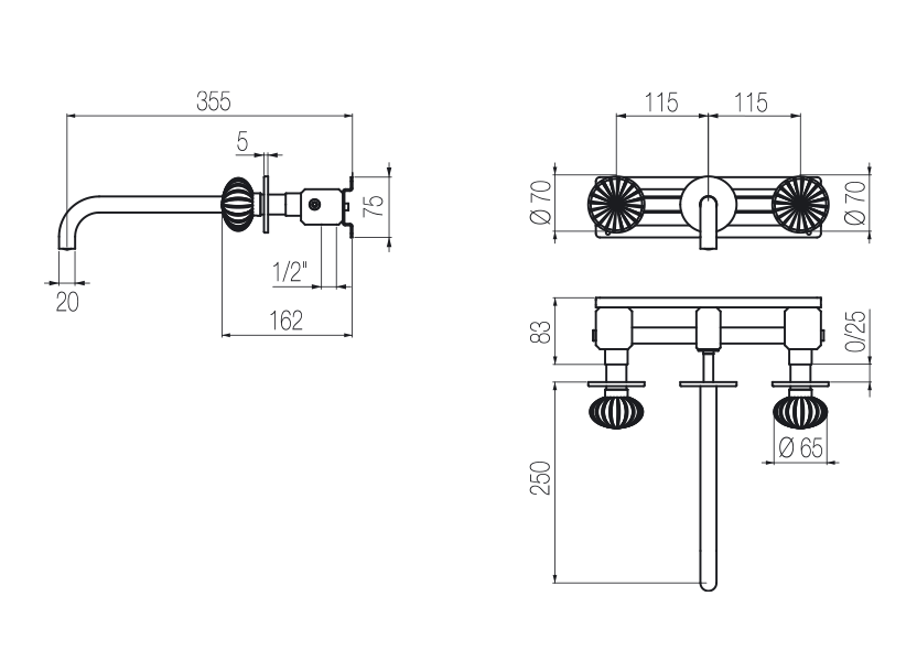 Wall-mounted basin tap