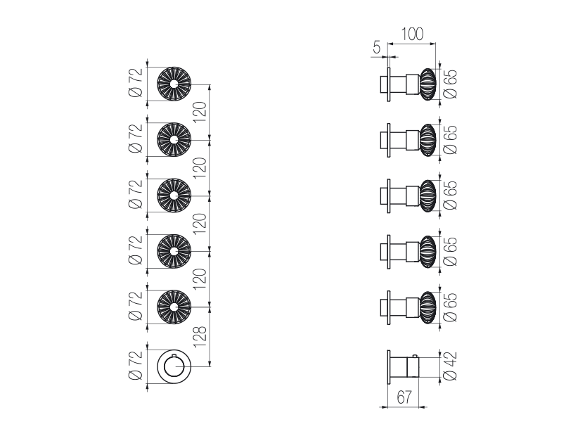 Thermostatic mixer with 5 manifolds