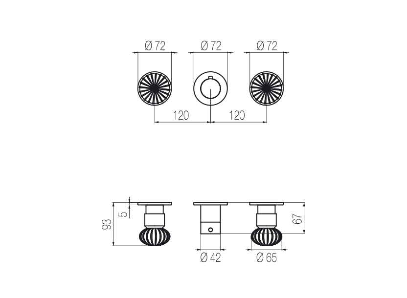 Thermostatic shower set with 2 stop valves