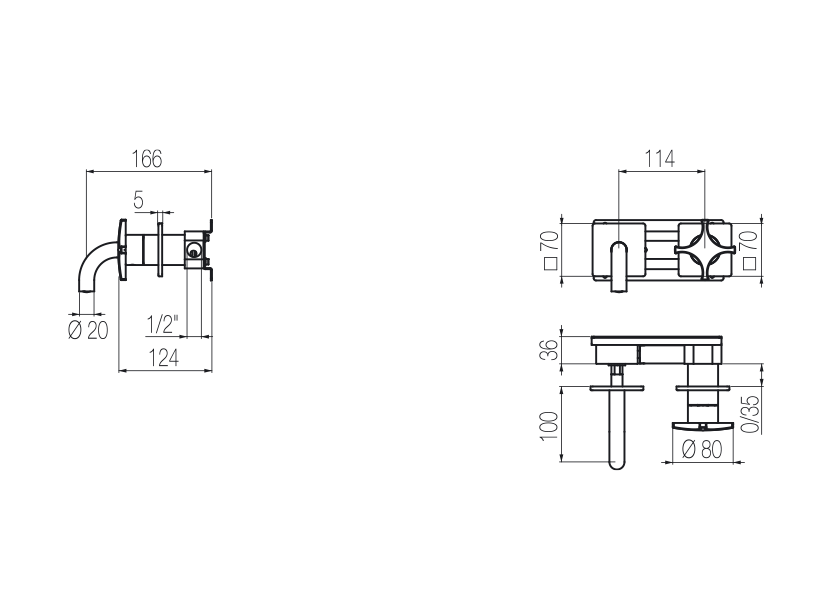 Wall-mounted basin mixer