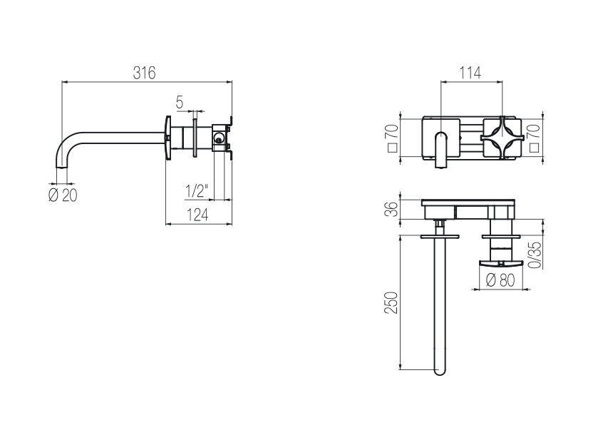 Wall-mounted basin mixer