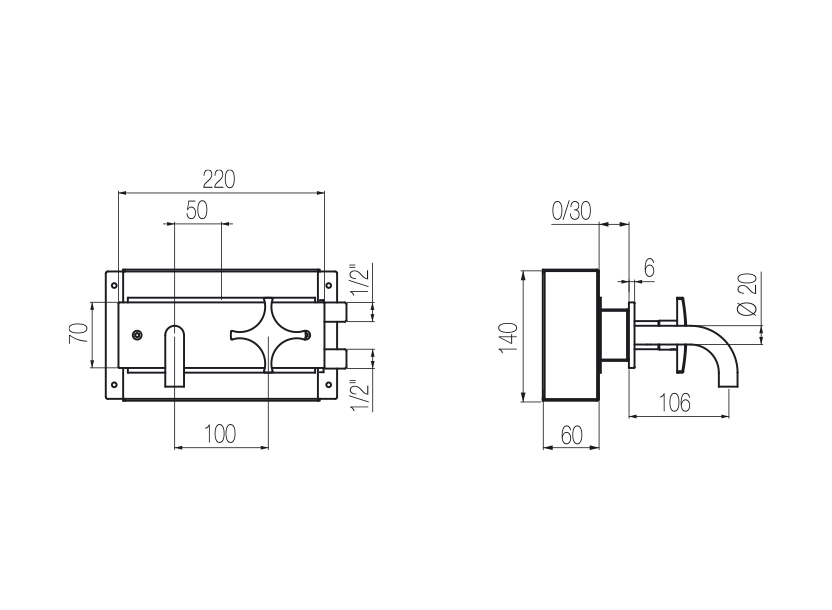 Wall-mounted basin mixer