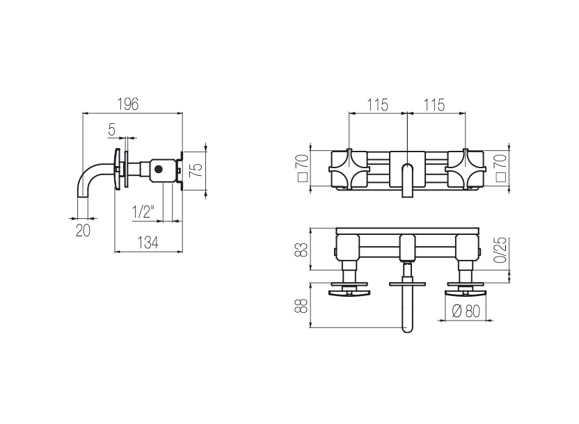 Wall-mounted basin tap