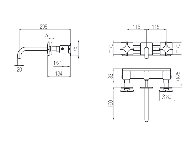 Wall-mounted basin tap