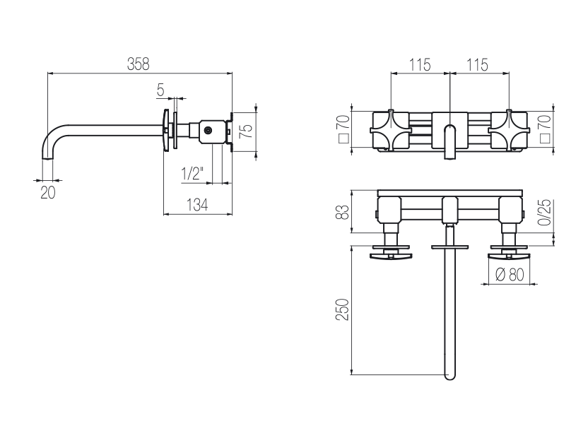 Wall-mounted basin tap