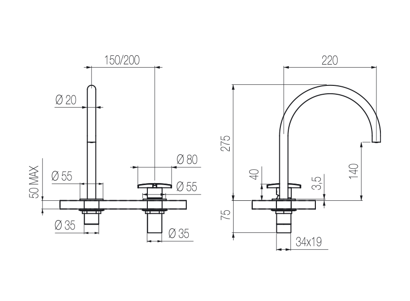 Lavabo 2 fori 