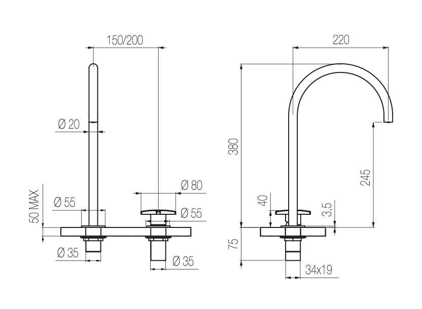 Lavabo 2 fori 