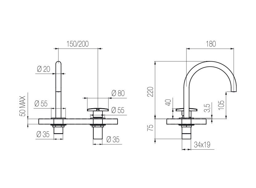 Lavabo 2 fori 