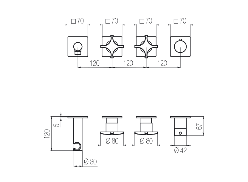 High flow rate horizontal thermostatic set