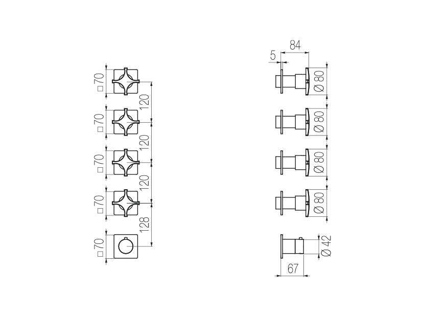 Thermostatic mixer with 4 manifolds