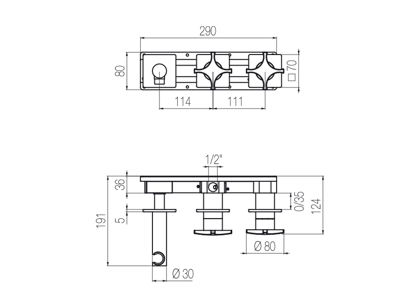 Set doccia orizzontale 2 vie 