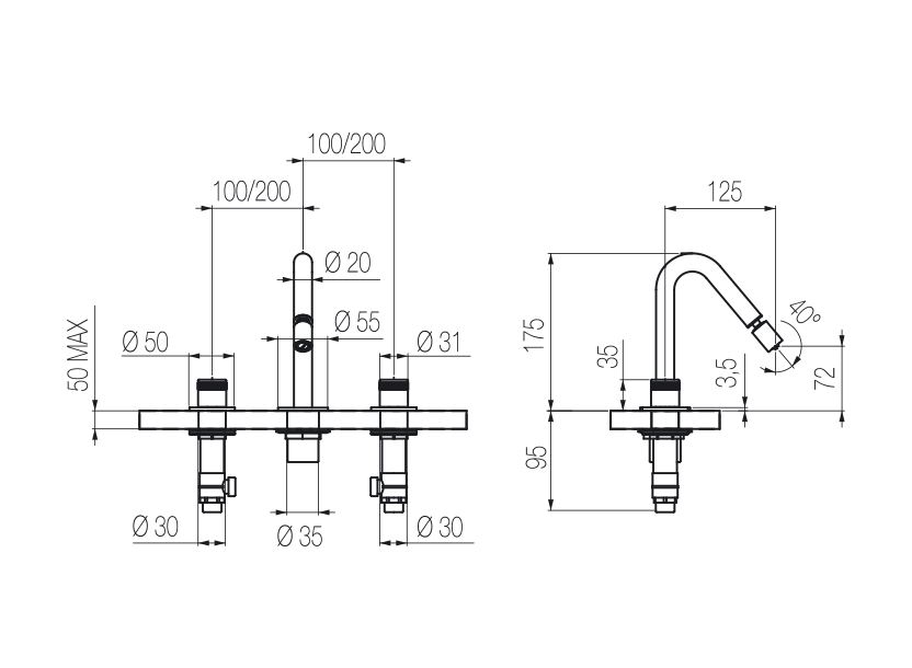 3-hole bidet group