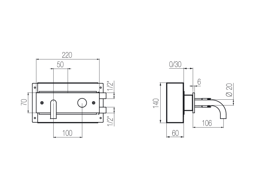 Wall-mounted basin mixer