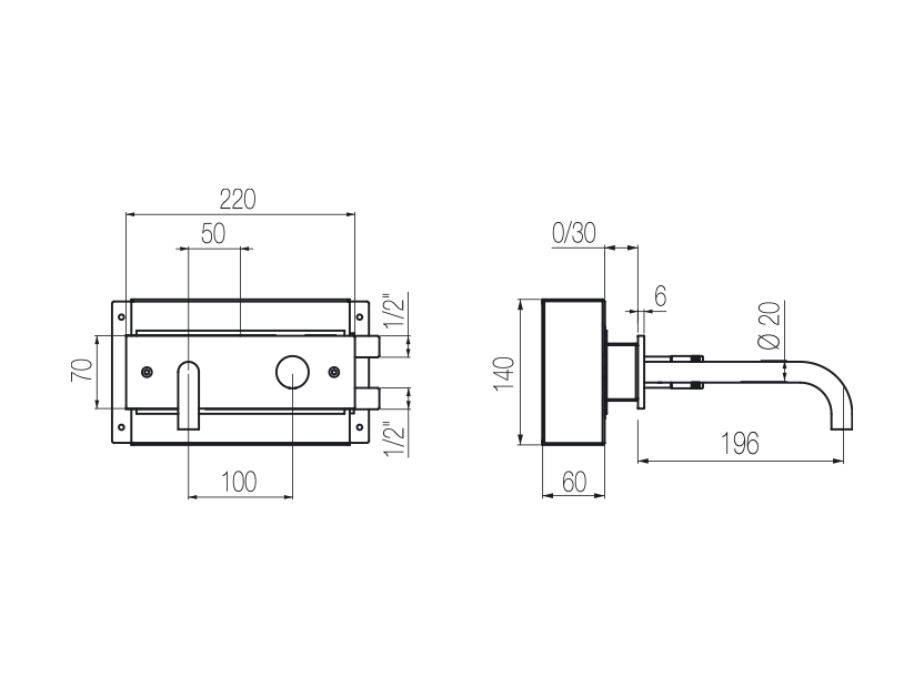 Wall-mounted basin mixer