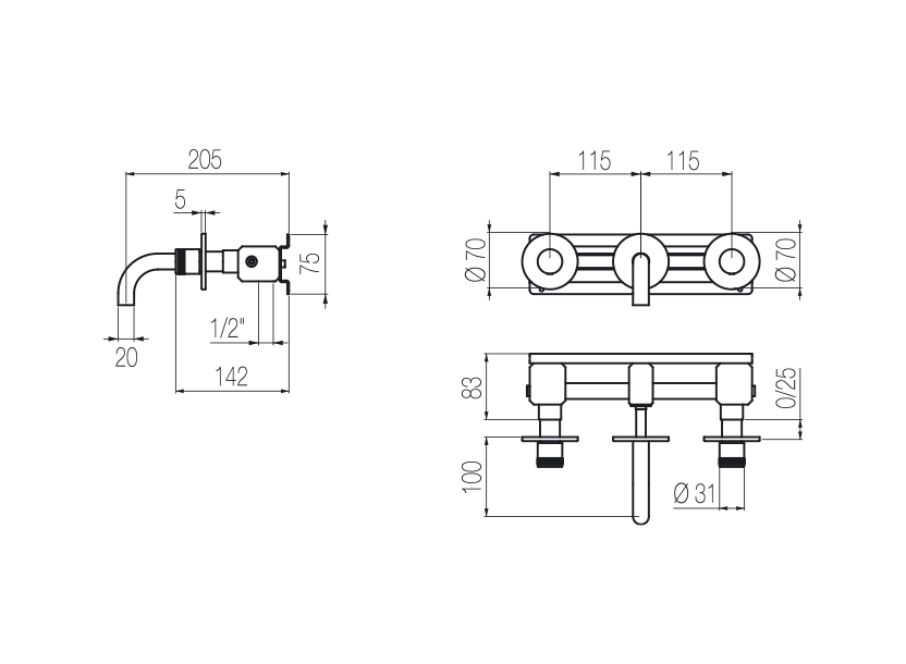  Wall-mounted basin tap