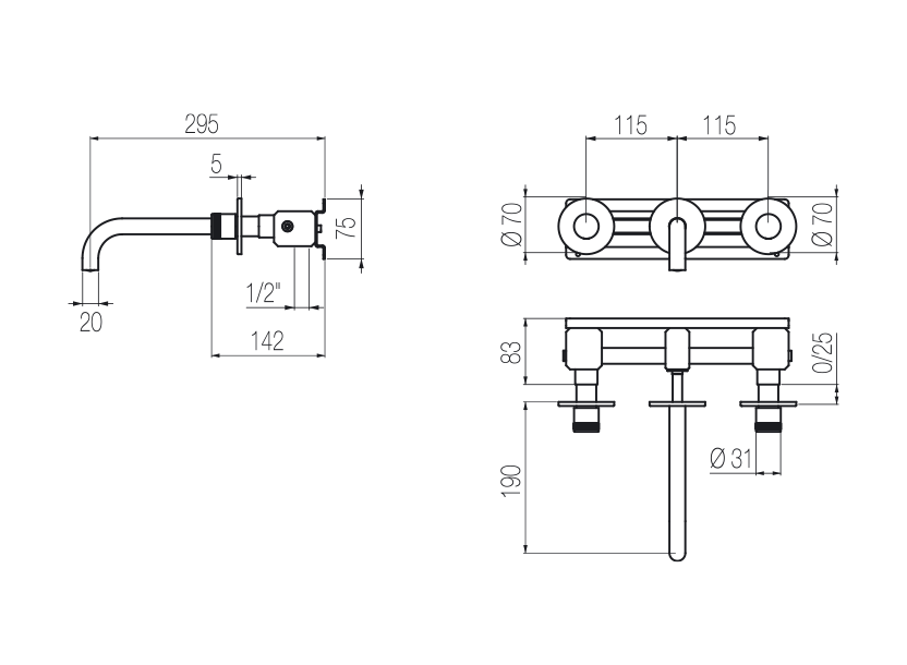  Wall-mounted basin tap