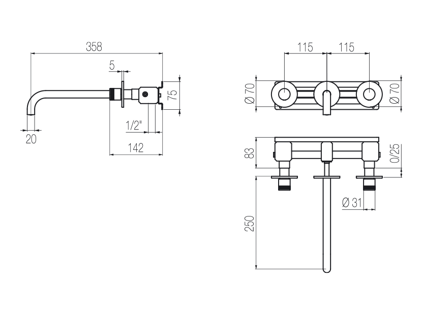  Wall-mounted basin tap