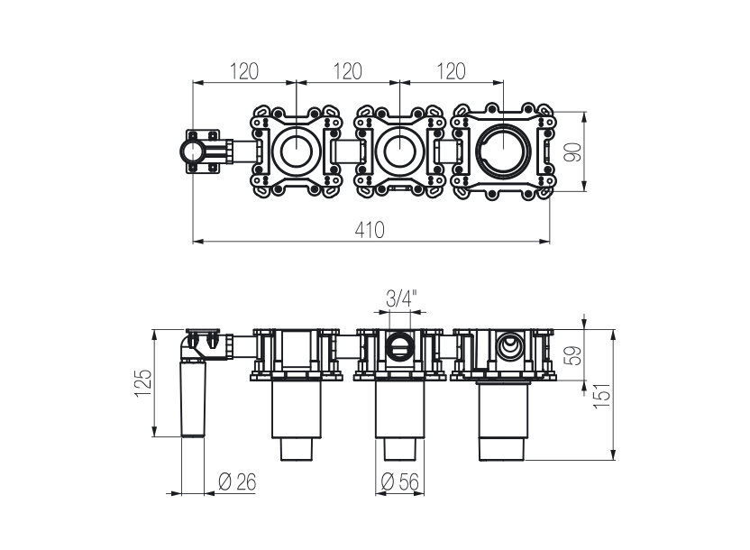 High flow rate shower built-in part