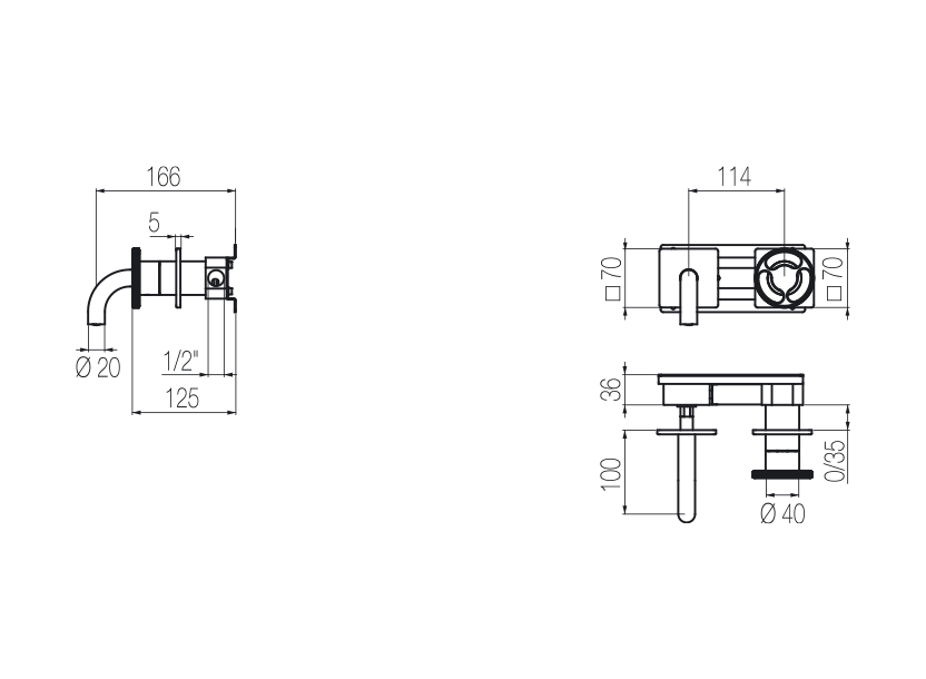  Wall-mounted basin mixer