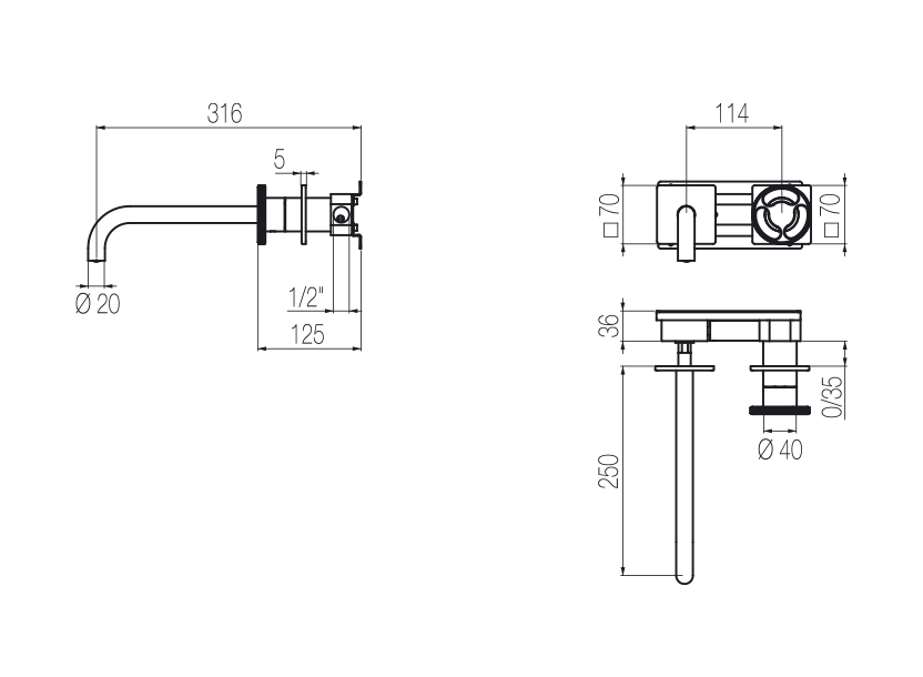  Wall-mounted basin mixer