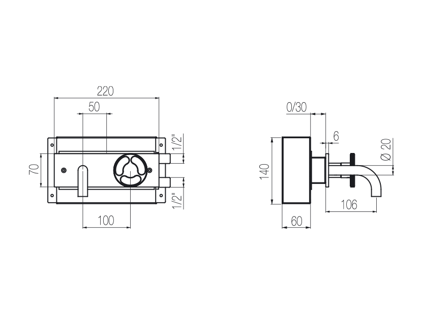  Wall-mounted basin mixer