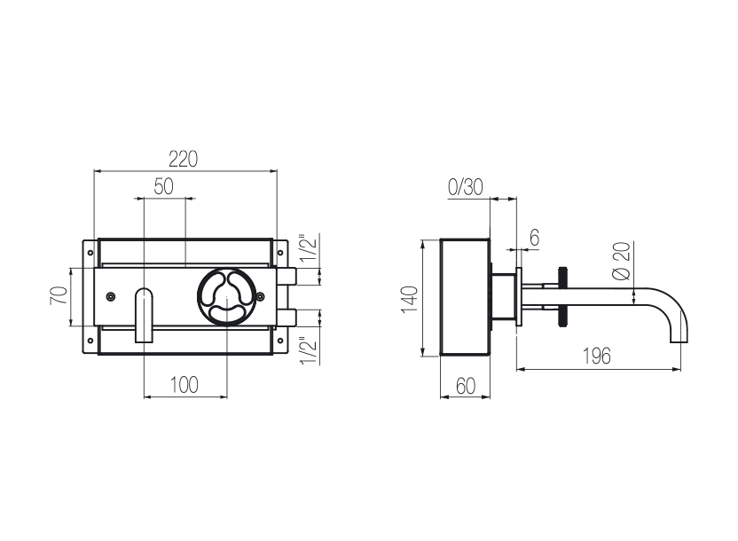  Wall-mounted basin mixer