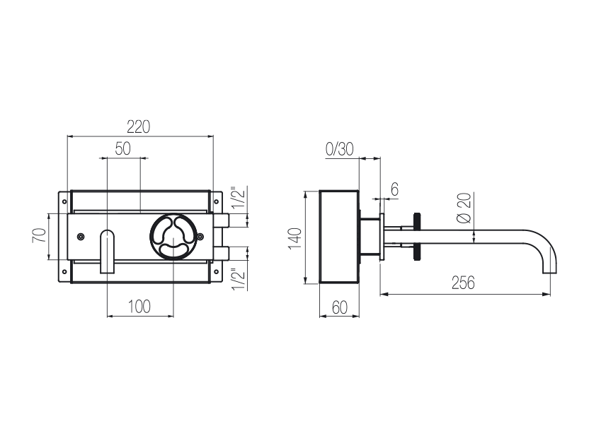 Wall-mounted basin mixer
