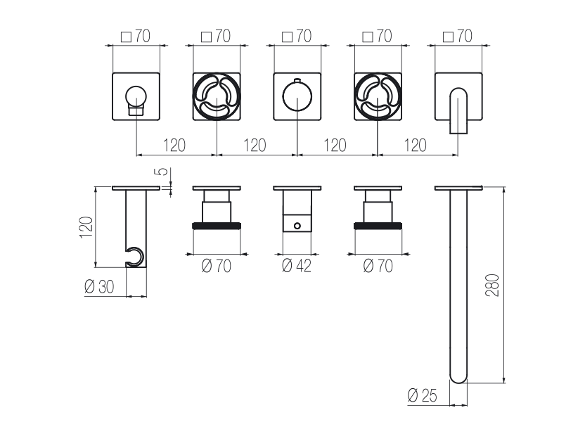 Horizontales Thermostat-Wannenset mit hohem Durchfluss