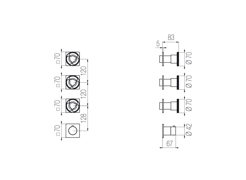  Thermostatic mixer with 3 manifolds