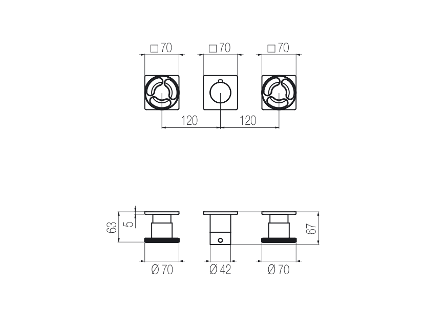  Thermostatic shower set with 2 stop valves