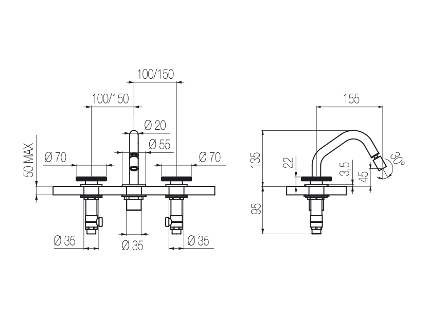  3-hole bidet group