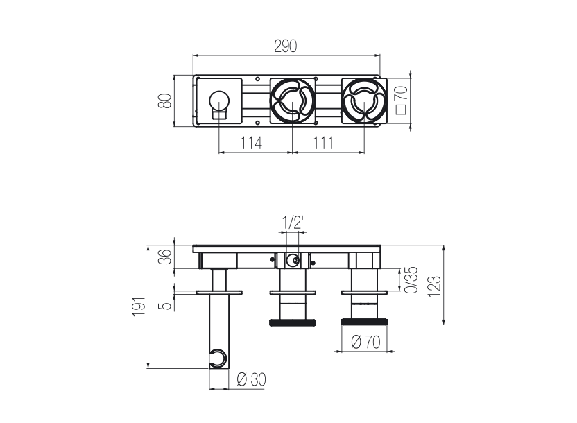  Horizontal shower set with 2-ways diverter