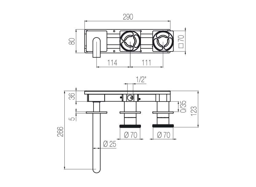  Horizontal bath set with 2-ways diverter