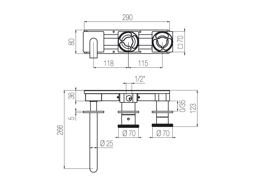  Horizontal bath set with 3-ways diverter