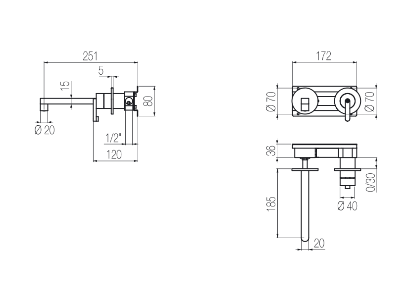  Wall-mounted basin mixer