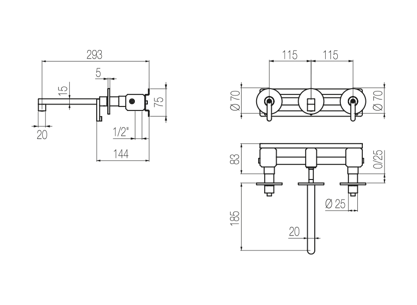  Wall-mounted basin tap