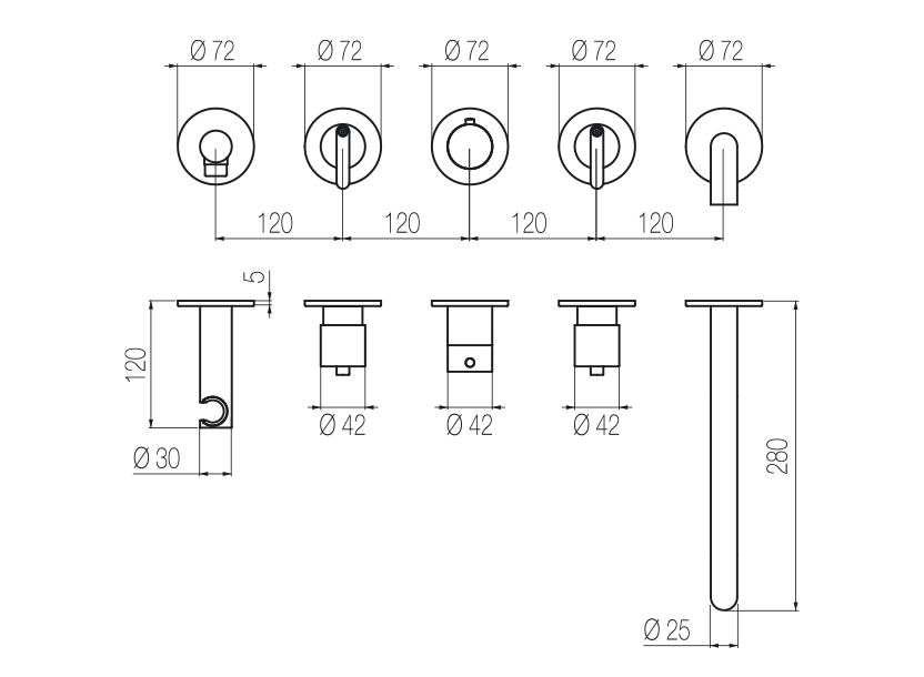  Horizontal bath set with 2-ways diverter