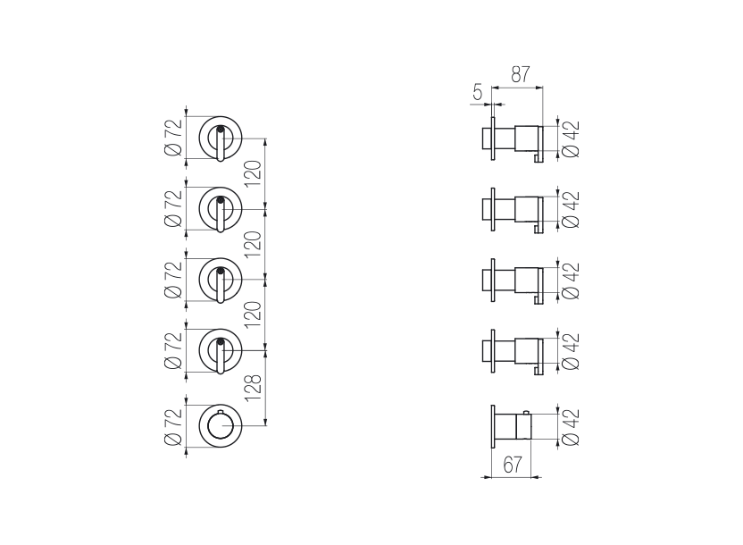  Thermostatic mixer with 4 manifolds