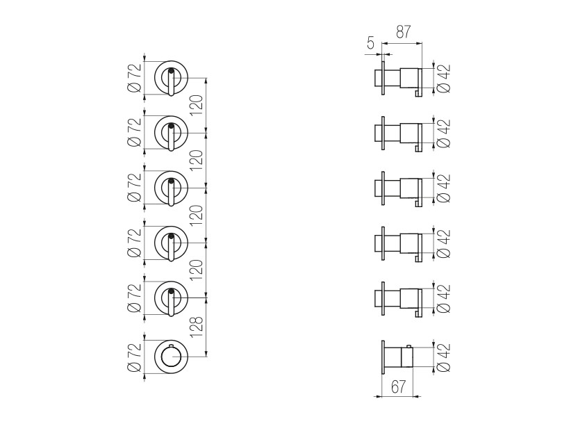  Thermostatic mixer with 5 manifolds