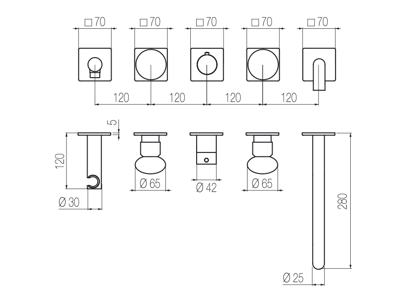 Horizontales Thermostat-Wannenset mit hohem Durchfluss