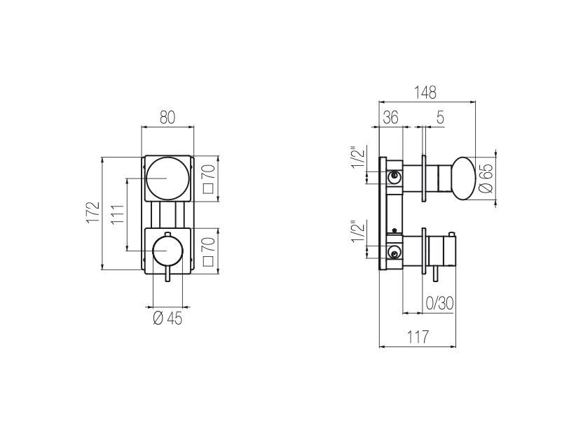 Thermostatic shower mixer with integrated 2-way diverter