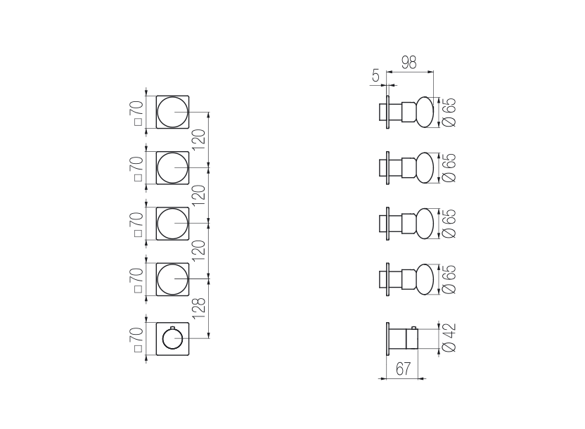 Thermostatic mixer with 4 manifolds