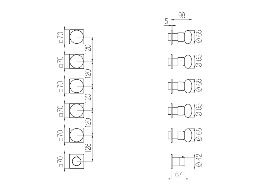 Thermostatic mixer with 5 manifolds