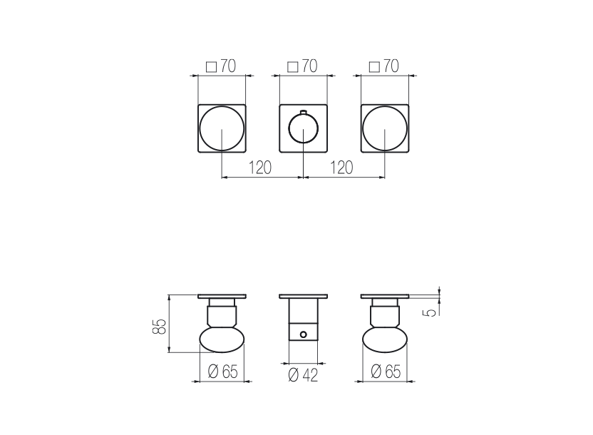 Thermostatic shower set with 2 stop valves