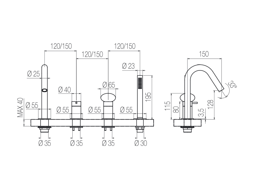 4-hole bath group