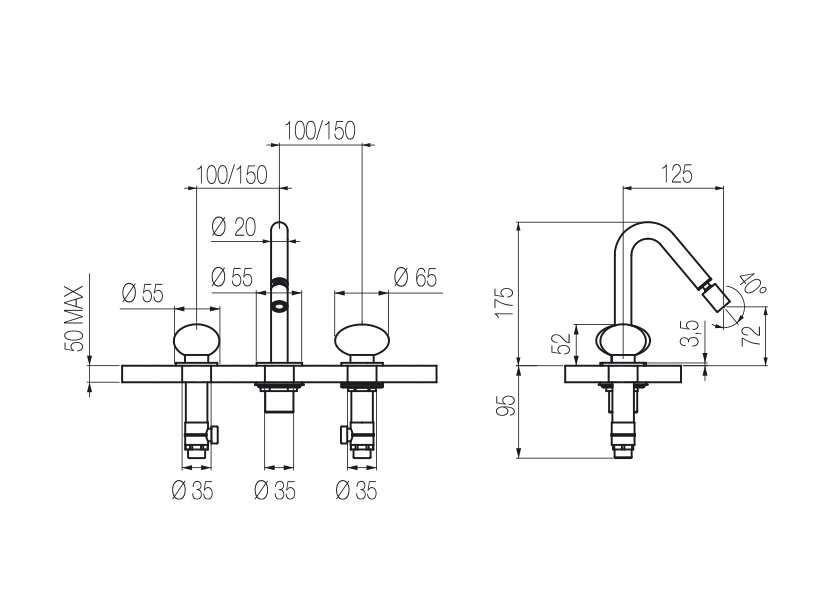 3-hole bidet group