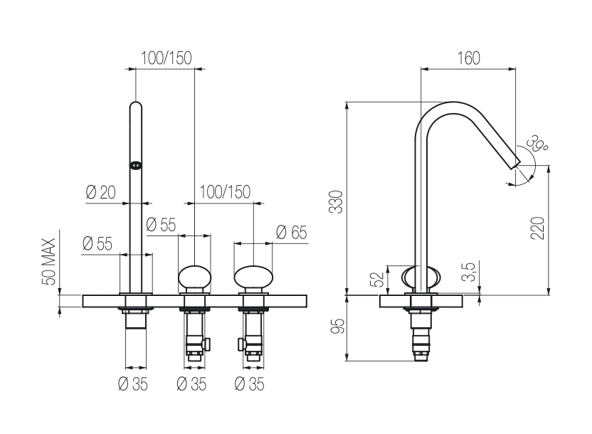 Lavabo 3 fori 