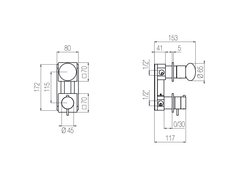 Thermostat-Brausearmatur für Unterputzmontage mit integriertem 3-Wege-Umsteller