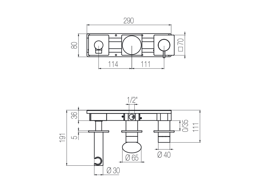 Thermostat-Brausearmatur für Unterputzmontage mit integriertem 2-Wege-Umsteller